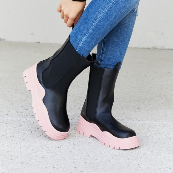 Two-Tone Faux Leather Booties in Pink - Picture 5 of 8